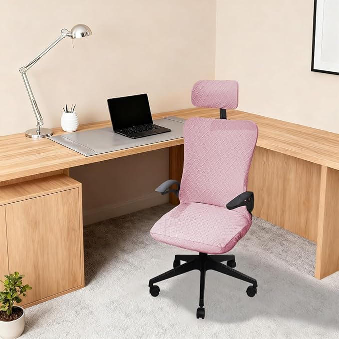 Ergonomic Office Chair Covers Set with Headrest Cover Stretch Desk Computer Chair and Headrest Slipcovers Washable Protector Slipcovers for Swivel Computer Chair 4 Pieces Princess Pink