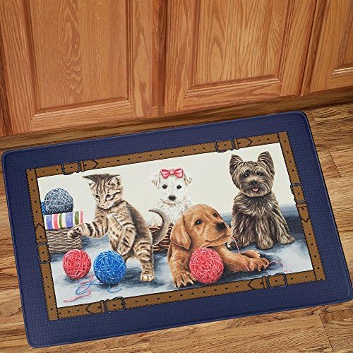 PowerSellerUSA Printed Anti Fatigue Mat, Non Slip Printed Textured Comfort Standing Floor Mats for Living, Dining Room, Bedroom, Kitchen, Office, Work (18x30 in., Playful Kitty and Puppies)