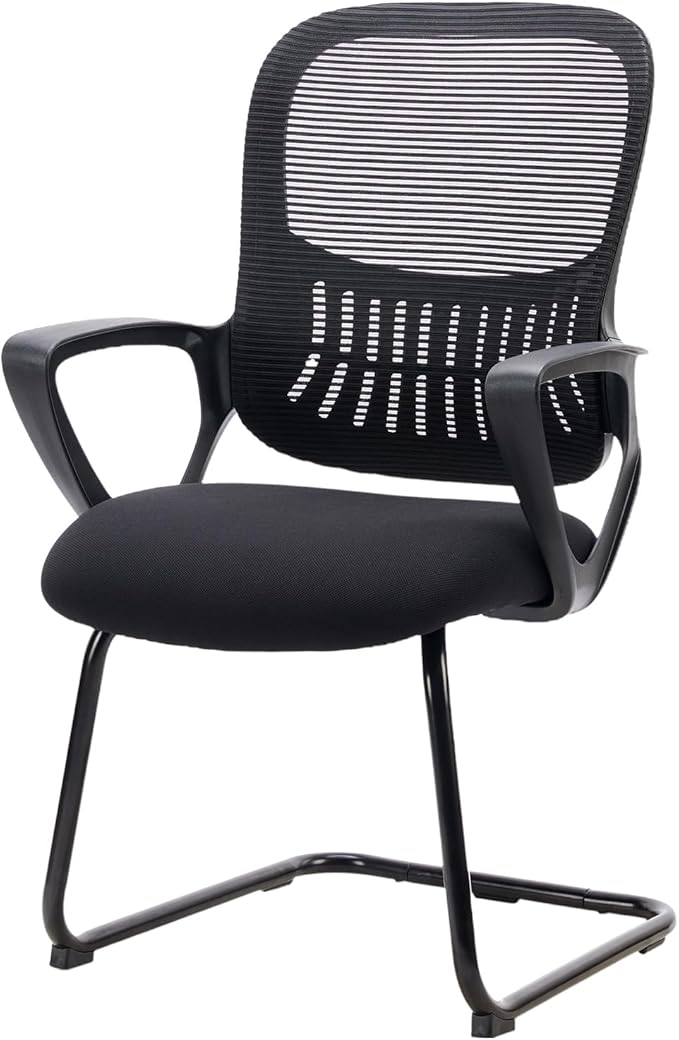 Yapamar Office Desk Chair No Wheels, Ergonomic Executive Sled Base Mesh Computer Chairs with Comfy Arms and Lumbar Support for Home Conference Room Bedroom - 1 Pack