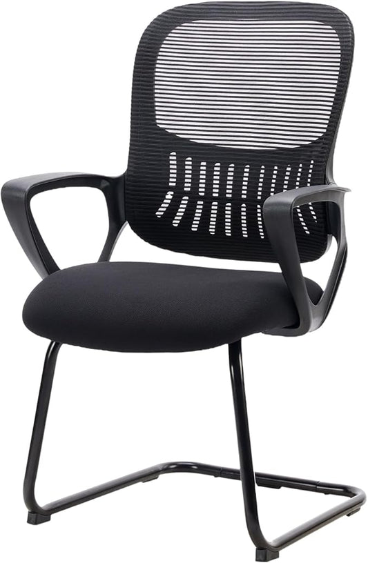 Yapamar Office Desk Chair No Wheels, Ergonomic Executive Sled Base Mesh Computer Chairs with Comfy Arms and Lumbar Support for Home Conference Room Bedroom - 1 Pack