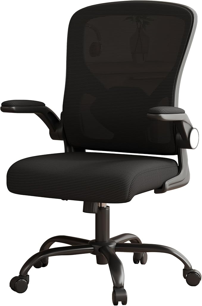 Office Chair, Ergonomic Desk Chair with Adjustable Lumbar Support Flip-up Arms,Comfortable Swivel Mesh Back Computer Chair Executive Task Chair for Home Office Use (Black)