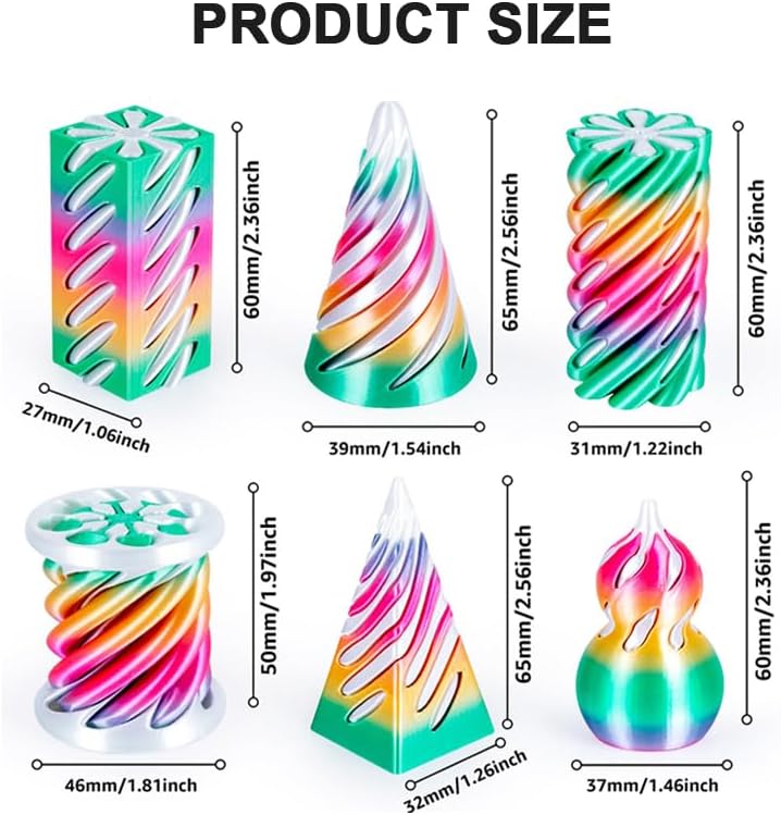 6 Packs Fidget Toys for Adults,Valentines Easter Gift for Him Her, 3D Printed Sensory & Stress Relief Desk Toys with Mesmerizing Colors, Smooth Gliding Motion for Anxiety Relief and Focus