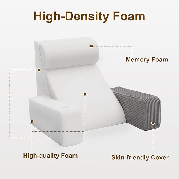 Reading Pillow for Sitting in Bed Adult, Back Pillow for Bed Sitting up with Arms, Pockets and Cup Holder, Sit Up Backrest Pillows for Beds Chair Support, Rest Pillow for Gaming