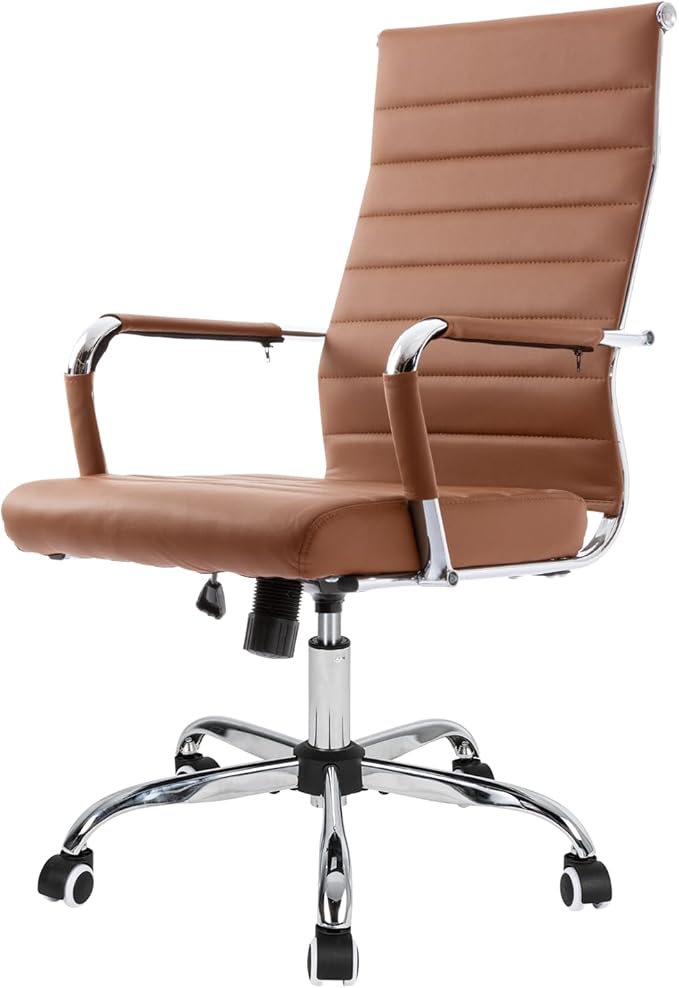 Okeysen Office Desk Chair, Ergonomic Leather Modern Conference Room Chairs, Executive Ribbed Height Adjustable Swivel Rolling Chair for Home Office