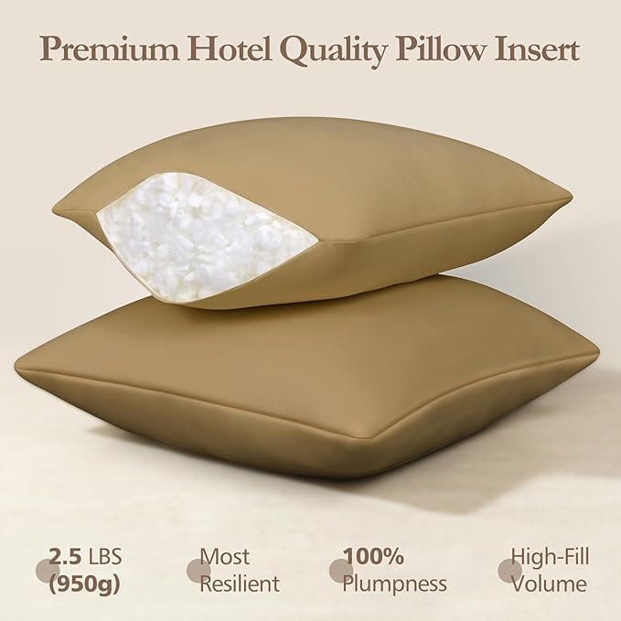 20x20 Pillow Inserts Set of 2 - Shredded Memory Foam with 3-Layer Hybrid Construction - Supportive 20 Inch Pillow Insert for Couch Throw Pillows, Never Goes Flat Down-Like Softness Brown