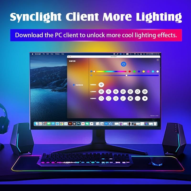 Monitor LED Backlights, LED Strip Light Sync with Screen Color/Music, Computer Light Bar Behind Screen, for PC/Mac, LEDs for Desk Gaming, USB Interface,Software Control (32 inch)