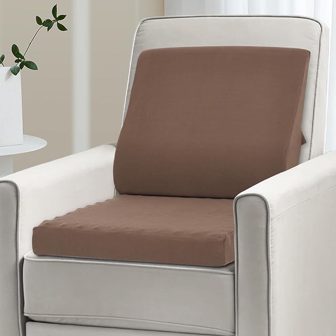 Shinnwa Lumbar Support Pillow for Recliner, Ultra-Soft Foam Back Support Pillow and Egg Crate Foam Seat Cushion 2-in-1 for Couch, Office Chair, for Back Pain Relief, Brown