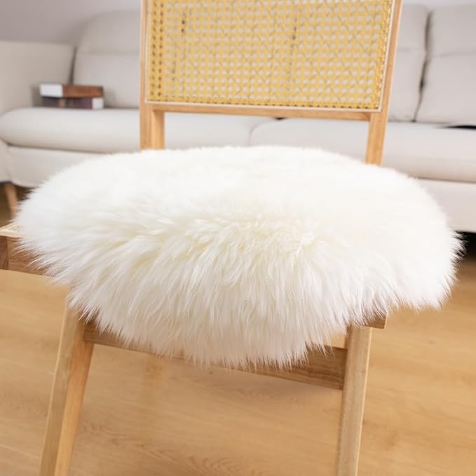 LLB Sheepskin Chair Pads - Office & Dining Room Chair Cushions (16.5" Round, Pack of 1), Ivory White