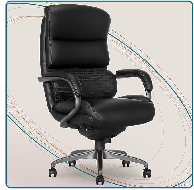 La-Z-Boy Aberdeen Ergonomic Executive Office Chair, Bonded Leather, Swivel, Reclines, Adjustable Arms, Lumbar Support, Black