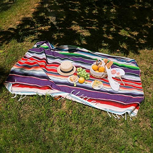 Xplanet 84 X 59 Inch Mexican Serape Blanket Bay Window Blanket, Mexican Tablecloth Bed Blanket Table Cover Tapestry Blanket Picnic Mat for Mexican Party Wedding Decorations Home Decor (New Purple)