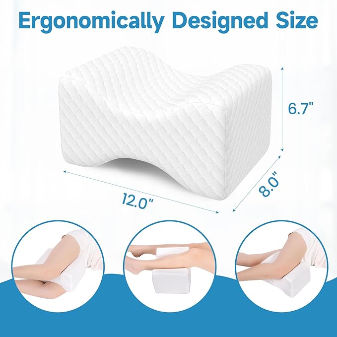 SweetSlubr Memory Foam Knee Pillow for Side Sleepers, Support Leg Pillow for Side Sleeping, Smooth Spine Alignment Pillow, Cushion for Hip, Back, Sciatica, Knee, Joints Pain Relief, White, X-Large
