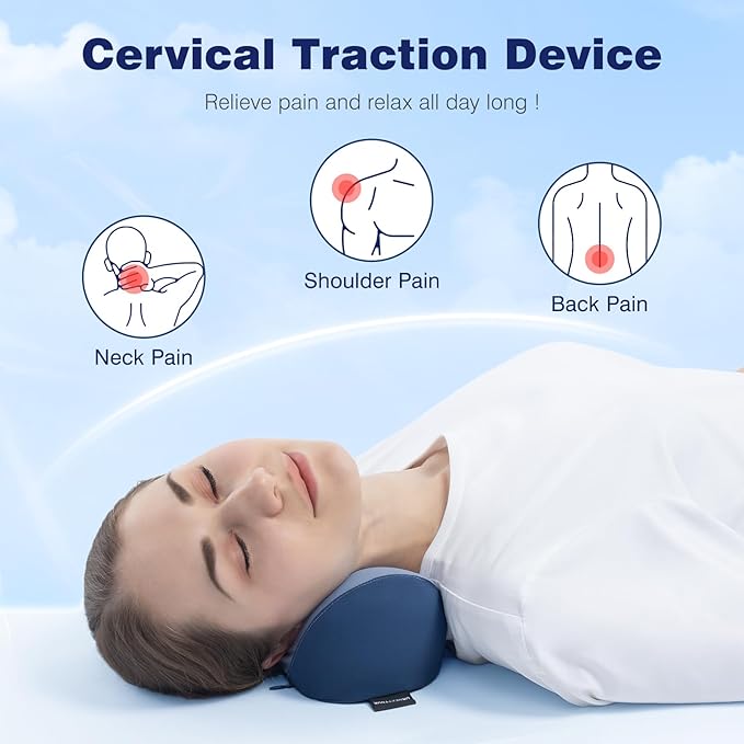 urnexttour Neck Cervical Pillow Cervical Traction Device Lumbar Support Memory Foam Roll Pillow Muscle Relief Shoulder Pain Relaxer Blue