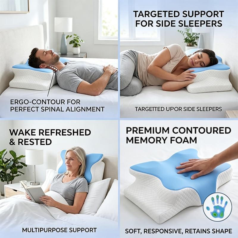 Cooling Neck Support Pillow, Adjustable Cervical Memory Foam for Pain Relief, Odorless Ergonomic Orthopedic Bed Pillows for Side Back Stomach Sleepers, Cozy Sleeping (Blue)
