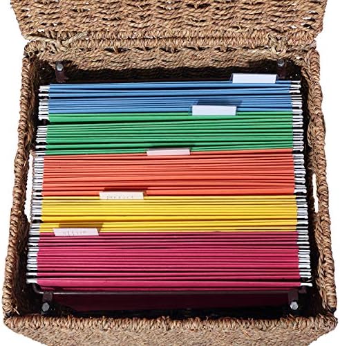 URFORESTIC Seagrass File Filing Cabinet File Box Organizer | Collapsible Letter Size Hanging File Box Organizers with Lid | Decorative Seagrass Filing & Storage Office Box | Letter Size (Natural)