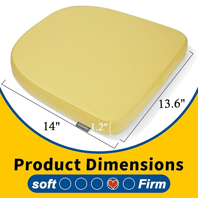 SINOSSO Modern Faux Leather 14" Metal Chair Cushion, Leathaire Magnetic Chair Pad for Dining Kitchen Cafe Bistro Stackable Chair (U-Shape, Yellow, 1)