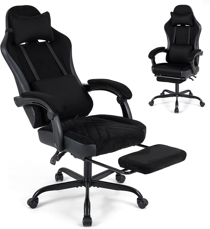 Goplus Gaming Chair, Ergonomic Office Chair with Foot Rest, Lumbar Support, Linkage Armrests, Detachable Headrest, 360°Swivel Computer Desk Chair w/Adjustable Backrest & Height, 330 lbs Capacity