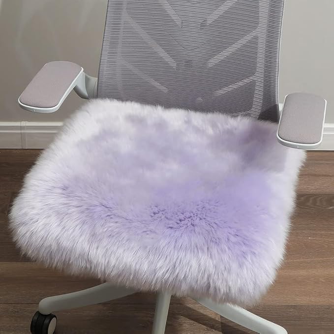 LLB Sheepskin Chair Cover - Office Cushion, Dining Room Pad, Desk Seat for Computer, Fur Area Rug for Living Room, 18x18 Inch (Pack of 1), Taro Purple