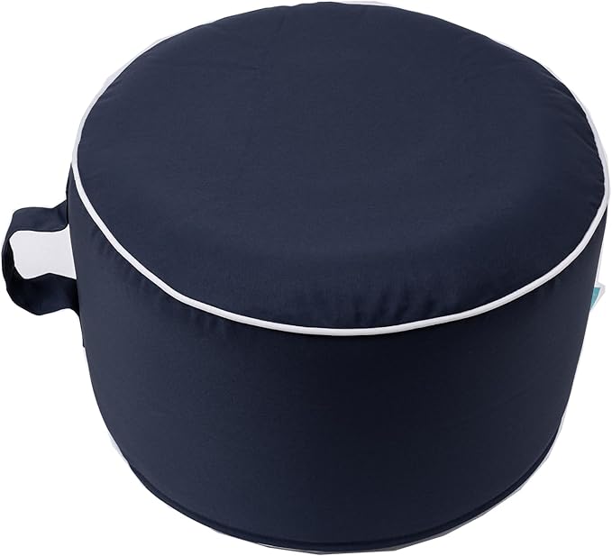 QILLOWAY Inflatable Outdoor Ottoman for Patio, Waterproof Round Pouf, Inflatable Foot Rest, Outdoor Footstool for Poolside, Garden，Camping,Navy Blue