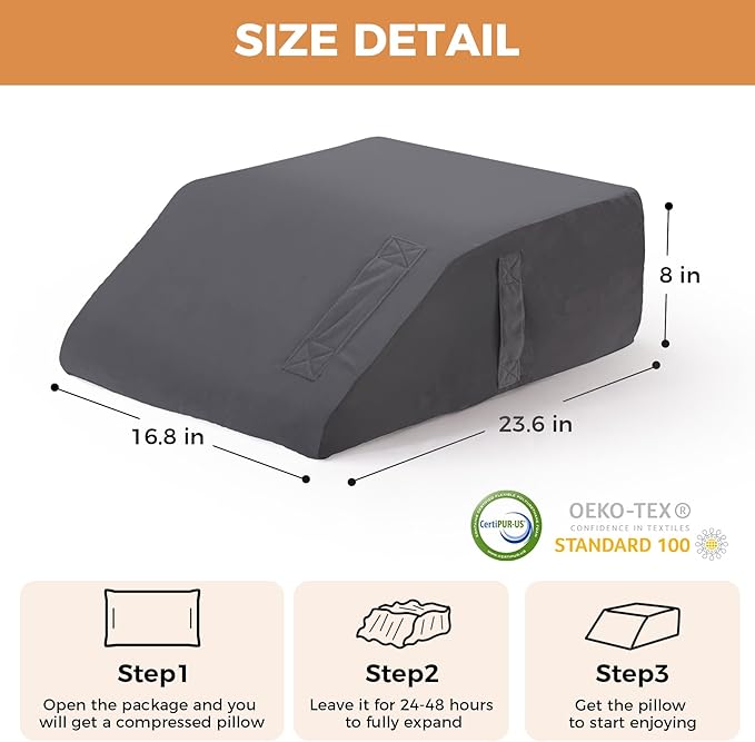 BIEEZZK Leg Pillow Elevation Blood Circulation, Leg Elevating Pillows for After Surgery, Sleeping, Memory Foam Wedge Pillow for Legs Swelling, Foot Knee Pillow for Back Pain, 23.6×16.8×8in Velvet Grey