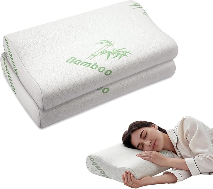 Bucherry 2 Pcs 24 x 13.8 Inches Cervical Neck Roll Memory Foam Pillow Cylinder Bolster Pillow for Bed Round Neck Support with Removable Washable Cover for Sleeping Travel Yoga Legs Back Lumbar
