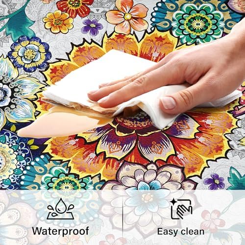 Floral Kitchen Rugs Mats for Floor 2 Piece Flowers Anti Fatigue Kitchen Mats Non Slip Cushioned Comfort Standing Mat for Sink, Office, Laundry, 17.3x28+17.3x47 Inch