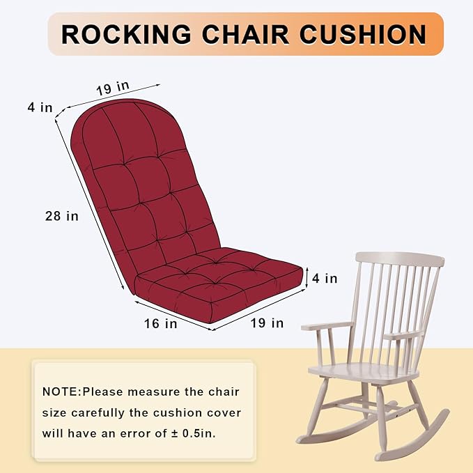 Rocking Chair Cushion - Chenille Fabric, High-Density Sponge, Durable Comfort Non-Slip Bottom Tufted Seat Pads with Ties, Chenille︱Red, 44x19x4 inch