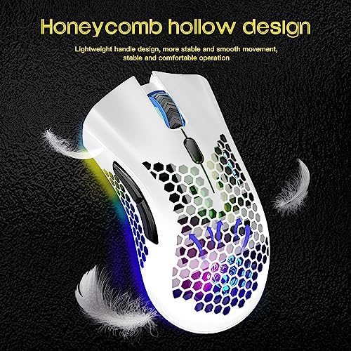 VEGCOO Wireless Gaming Mouse, Silent Click Wireless Rechargeable Mouse with Colorful LED Lights and 3 Level DPI 400mah Lithium Battery for Laptop and Computer (C23 White)