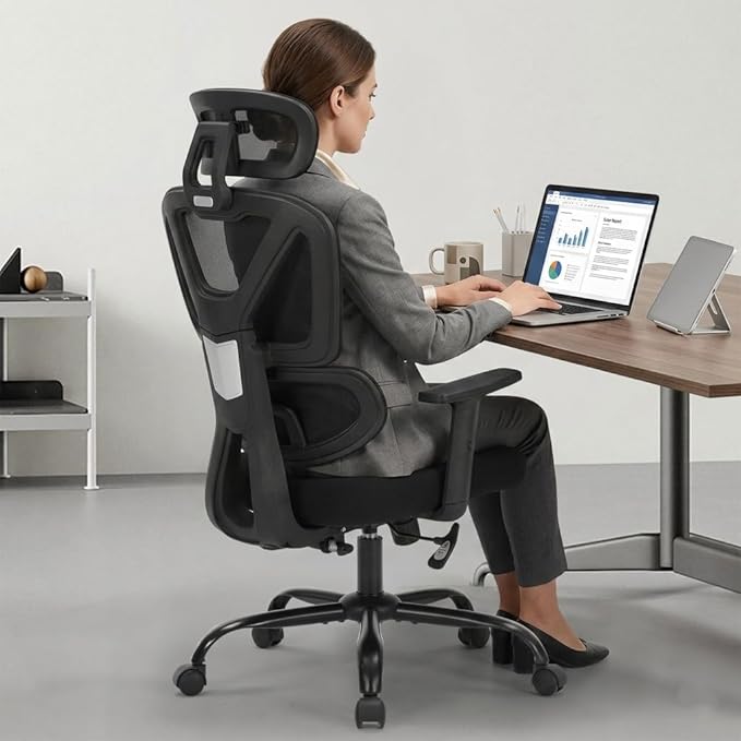 Home Office Chair, Ergonomic Desk Chair with Adjustable Height, Lumbar Support, High Back Mesh Computer Chair with Flip up Armrests, Task Chairs for Home Office - 300lb Executive Chairs (Black)