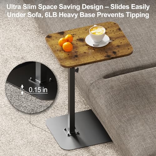 TV Tray Table Adjustable Height Swivel Couch Table with Heavy Metal Base
