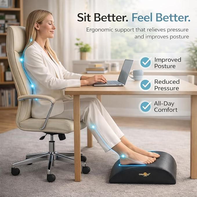 Grounding Foot Rest for Under Desk, Ergonomic Memory Foam Footrest, Adjustable Height, Improves Posture, Relieves Back & Leg Pain, Anti-Fatigue with Grounding Kit for Office & Home