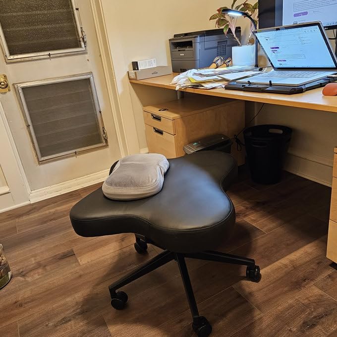 H&A Cross-Legged kneeing Chair for Office or Home, Meditation Seat for Reducing Back Pain, Ergonomic Posture Corrective Seat with Height Adjustable (Black), 26.5 inch x 23.5 inch