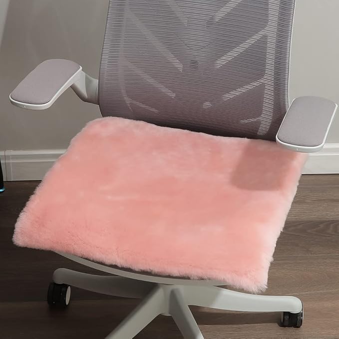 LLB Sheepskin Shearling Chair Cushions and Dining Room Chair Pads - Seat Cushions for Office, Computer and Living Room 19x19 Inch (Pack of 1), Light Pink
