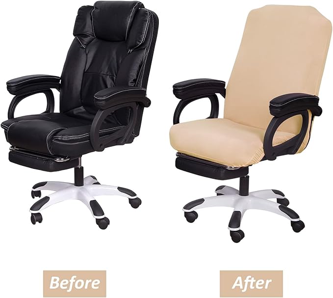 SARAFLORA Office Chair Covers- Large, Champagne- Removable Computer Chair Covers for Office Chair with Zipper for Universal Rotating Chair Desk Chair Cover Chair Seat Washable Protector for Pet