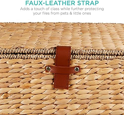 Best Choice Products Handwoven Water Hyacinth Rolling Filing Cabinet, Mobile File Organizer for Hanging Folders W/Lid and Locking Wheels For Home or Office – Natural