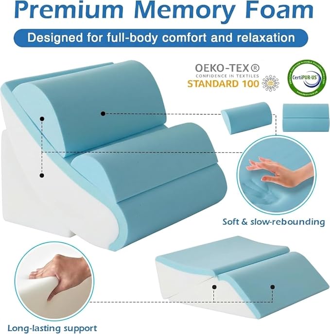 Ahpmeoa 6PCS Orthopedic Bed Wedge Pillow Set for Sitting up in Bed, Memory Foam Post Surgery Pillow for Back Pain Relief, Back Support Pillow for Acid Reflux Relief, GERD, Anti Snoring (Plush Grey)