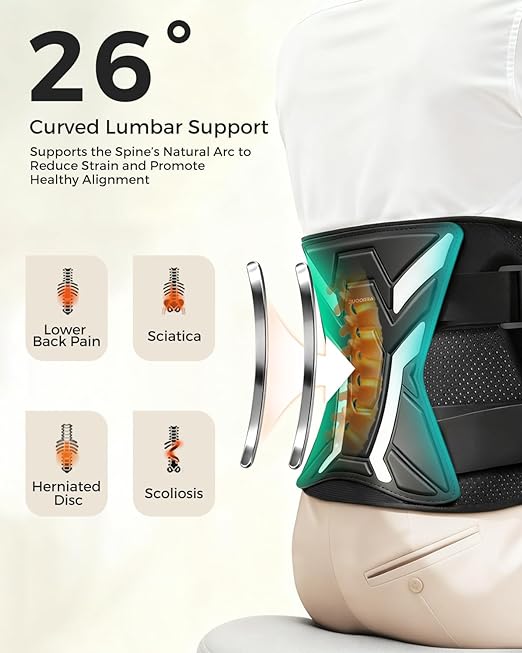 Back Brace for Men & Women - Lower Back Pain Relief, Sciatica Pain Relief, Herniated Disc, Scoliosis - Breathable Back Support Brace with 26° Ergonomic Bionic Curve Support Stays - L