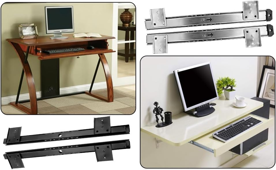 KUMGROT Under Desk Keyboard Tray Slides, 14 In Computer Drawer Tray, Silve