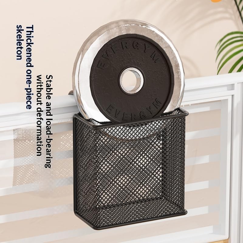 Metal striped cup with hook and loop, pencil cartridge, wall organizer, craft accessories, garage, home, office storage (black/white, square/round) (black2)