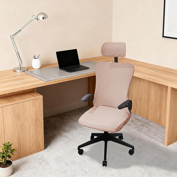 Ergonomic Office Chair Covers Set with Headrest Cover Stretch Desk Computer Chair and Headrest Slipcovers Washable Protector Slipcovers for Swivel Computer Chair 4 Pieces Camel