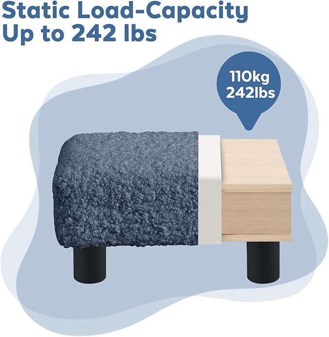 BRIAN & DANY Small Foot Stool Ottoman, Footstool with Legs, Sherpa Foot Rest for Couch, Foot Stools Small for Living Room, Bedroom and Office, Blue