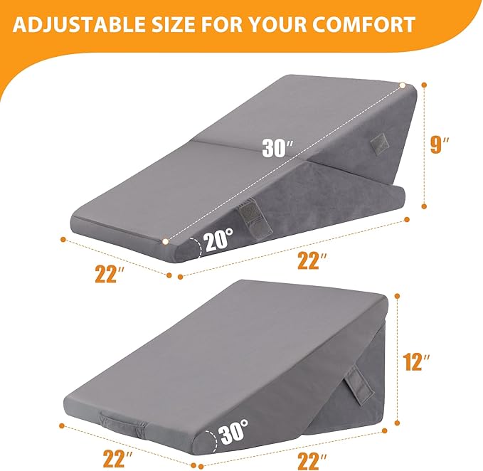 Ruqmuis Bed Wedge Pillow for Sleeping, 9&12 Inch Adjustable Wedge Pillow Set for After Surgery, Triangle Pillow for Back Pain Relief, Leg Support, Acid Reflux, Gerd, Velvet