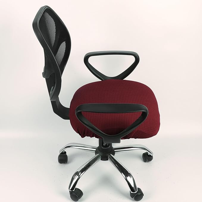 Melaluxe Stretch Jacquard Office Chair Cover, Removable Washable Desk Chair Cover Rotating Chair Seat Slipcover, Wine Red