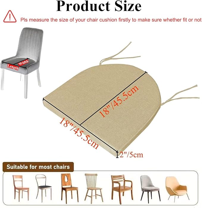 18x18 Inch Chair Pads for Dining Chairs 2 Pack with Ties Non Slip Washable Seat Cushion with Zipper Indoor Round Back Chair Cushions for Kitchen, Navy Blue