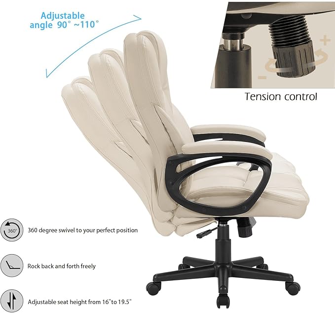 Furmax Office Executive Chair High Back Adjustable Managerial Home Desk Chair, Swivel Computer PU Leather Chair with Lumbar Support (2, Beige)