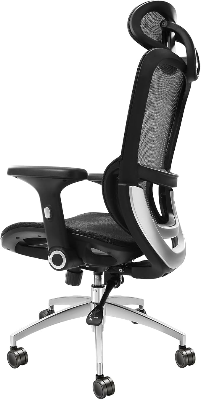 VEVOR Ergonomic Office Chair, High Back Home Desk Chair with Adjustable Headrest, Flip-Up Arms, 90-130° Tilt Lock & Wide Backrest, Lumbar Support, Computer Mesh Chairs for Man Woman, Black Task Chair