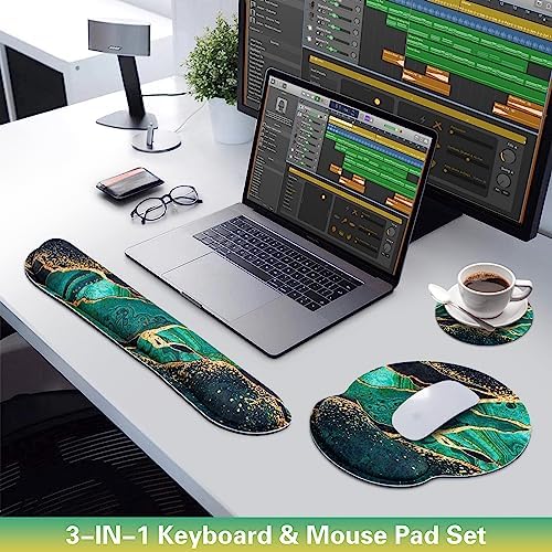 Mouse Pad Green with Wrist Rest Set, 3-in-1 Wrist Support Mousepad