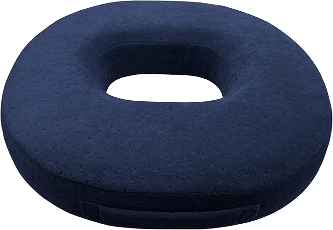 Donut Pillow Memory Foam Seat Cushion - Non-Slip Bottom,Portable Orthopedic Hemmoroid Pillow Cushion Support Pad for Tailbone Pain，Coccyx, Bed Sores, Post Natal, Sciatica (Blue)