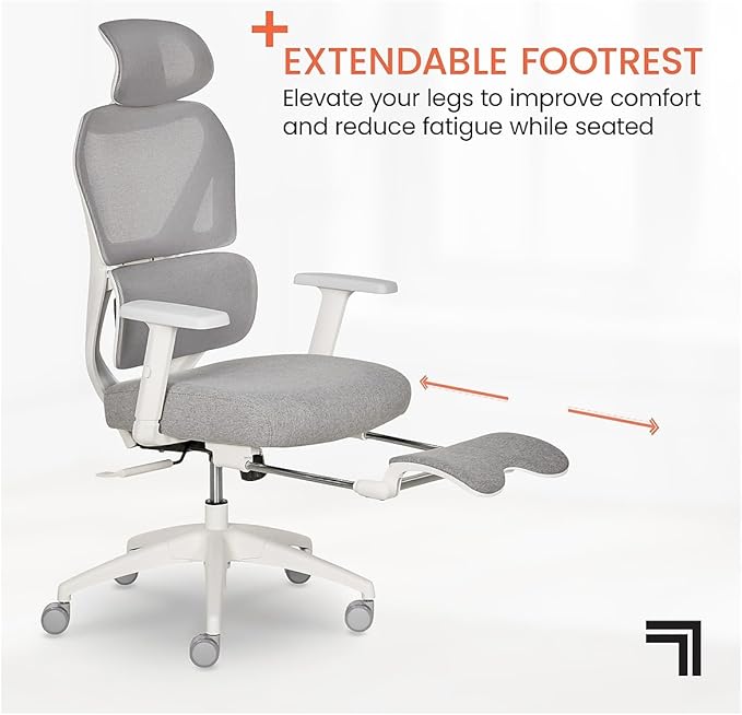 Living Style S-850 Heated Ergonomic Mesh Swivel Executive Massage Chair, Light Gray/White