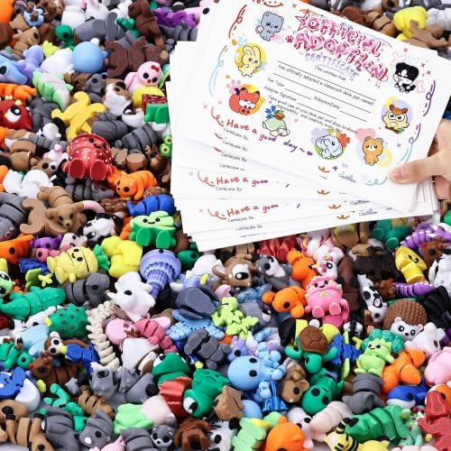 30 Pack Mystery 3D Printed Animal Figurines with 30 Adoption Cards, Articulated Mini Animal Desk Pets, Flexible Fidget Toys, Party Favors and Gifts, Classroom Reward, for Teacher