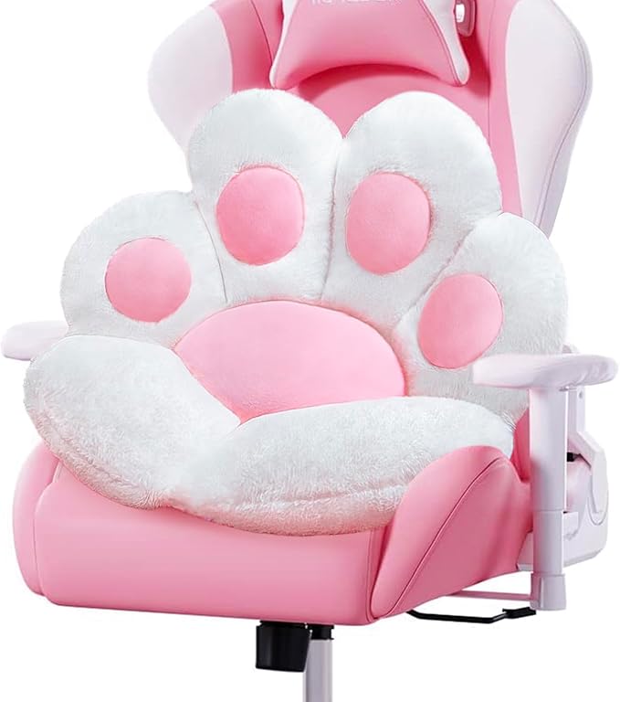 DOBUONO Cat Paw Cushion Cute Chair Cushion Kawaii Plush Seat Cushions 28"x 24"Gaming Chair Cushion Shape Lazy Pillow for Gamer Chair, Kawaii Accessories for Girl Worker Gift Stuff Room Decor (White)